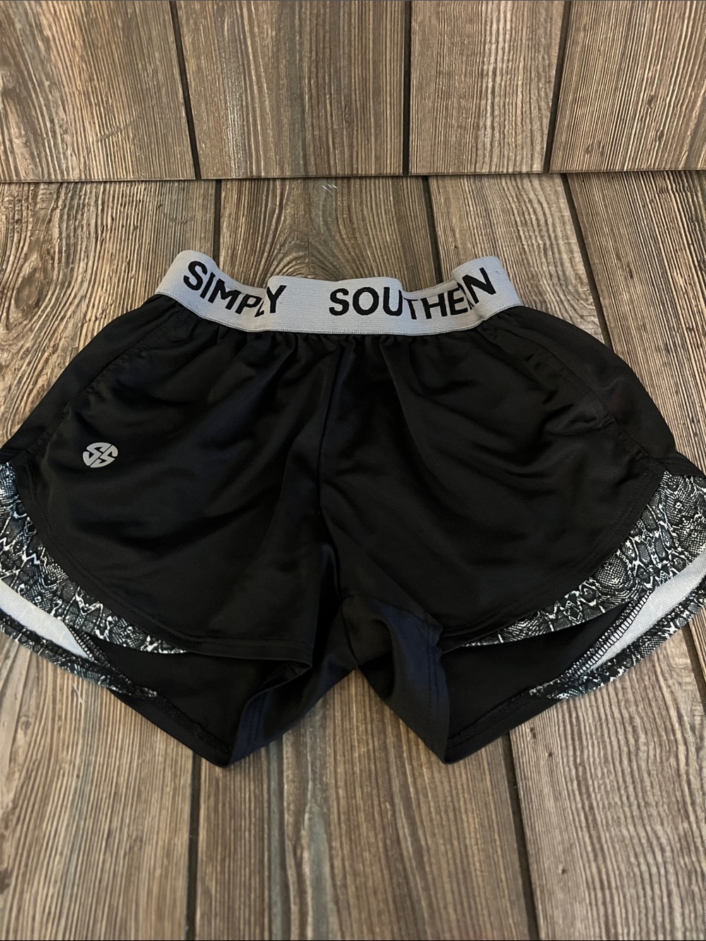 Simply Southern Black Athletic Shorts with Gray Logo Waistband